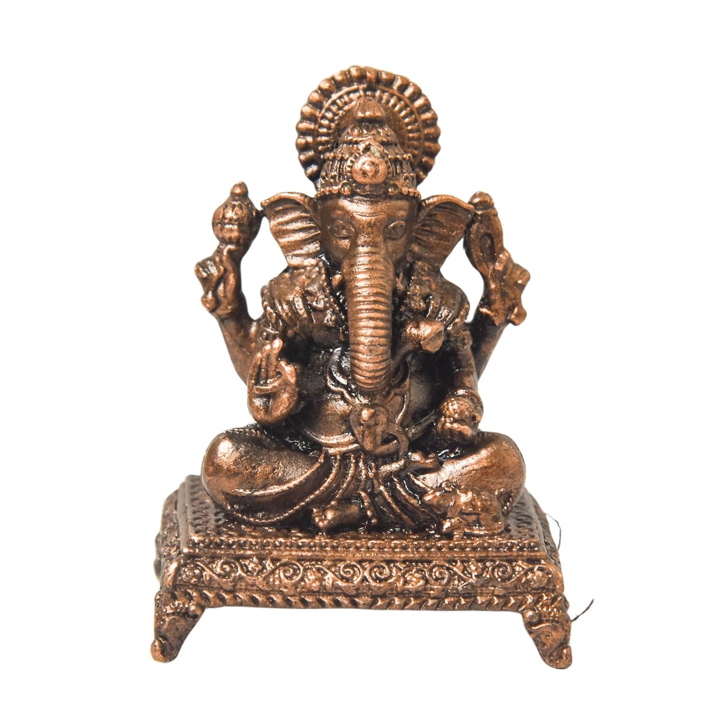 Copper Ganesha Idol with Patina Antique Finish, 1.6-Inch
