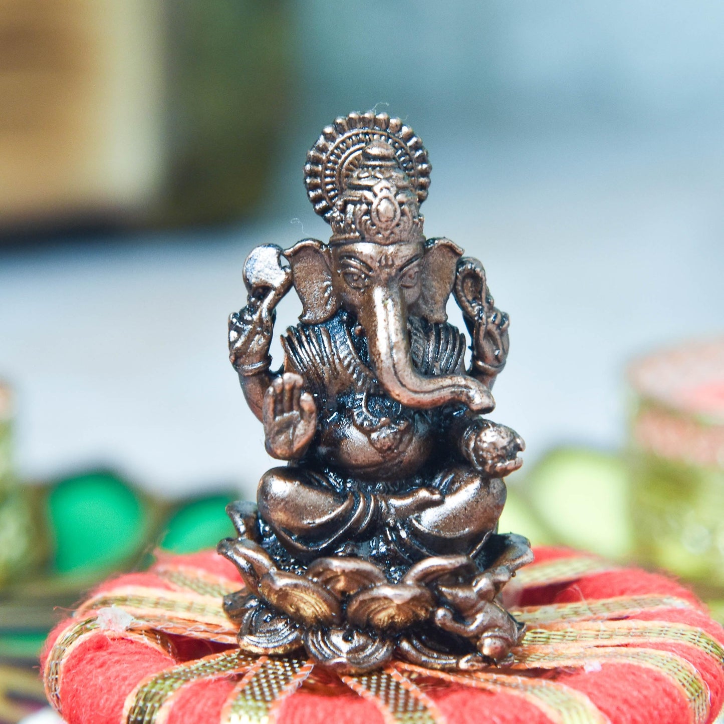 Copper Ganesha Idol, 1.6 Inches, 40g, Patina Antique Finish