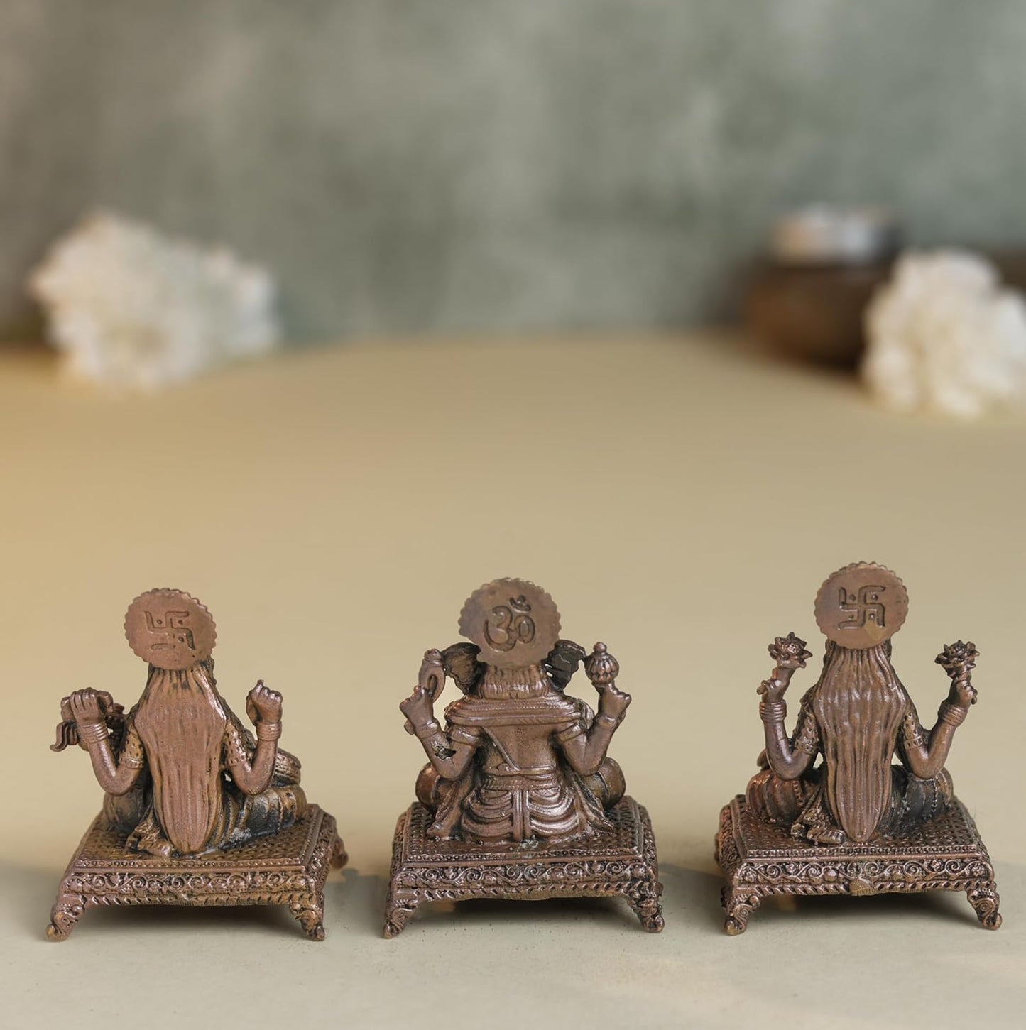 Peeta Lakshmi Ganesha Saraswati Idol Set | 180 gm,5 inches Brass Finish LGS Murti Combo
