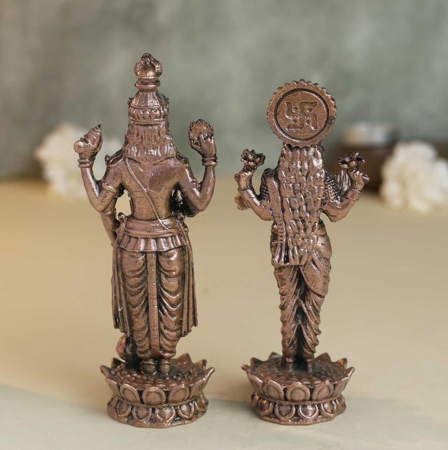 Lakshmi 11 inches & Vishnu 12 inches Idol Set 480 grams  | Antique Finish Metal God Statue for Home Temple
