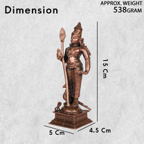 Copper Kartikeya Murugan Idol with Peacock | 6-Inch | Patina Antique Finish | 550g | 1 Pc