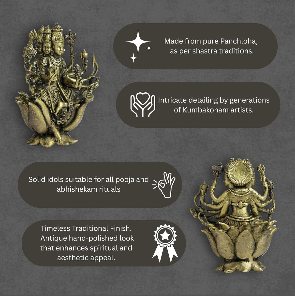 Gayatri Devi Panchloha Idol | 3 Inches Height | 320 Gram Handmade Traditional Hindu Religious Statue