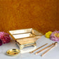 Small Havan Kund Brass Pooja Set | 17 x 17 cm, 410 gm Traditional Handcrafted Havan Patra with Stand, Spoon, Plate & Tong