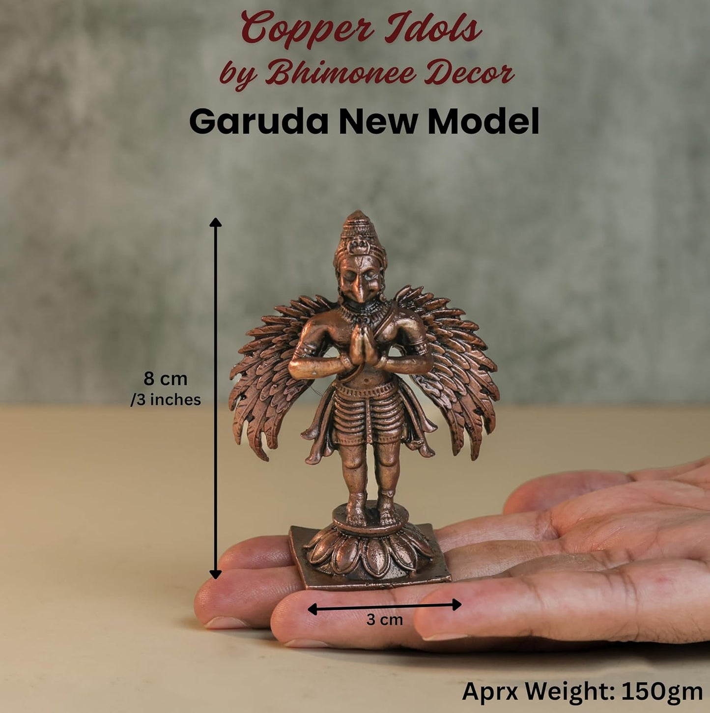 Garuda Idol | 150 gm, 8 inches  New Model | Antique Finish Metal God Statue for Home Temple | Standing Garuda Murti for Pooja Room, Vastu Decor & Spiritual Gift