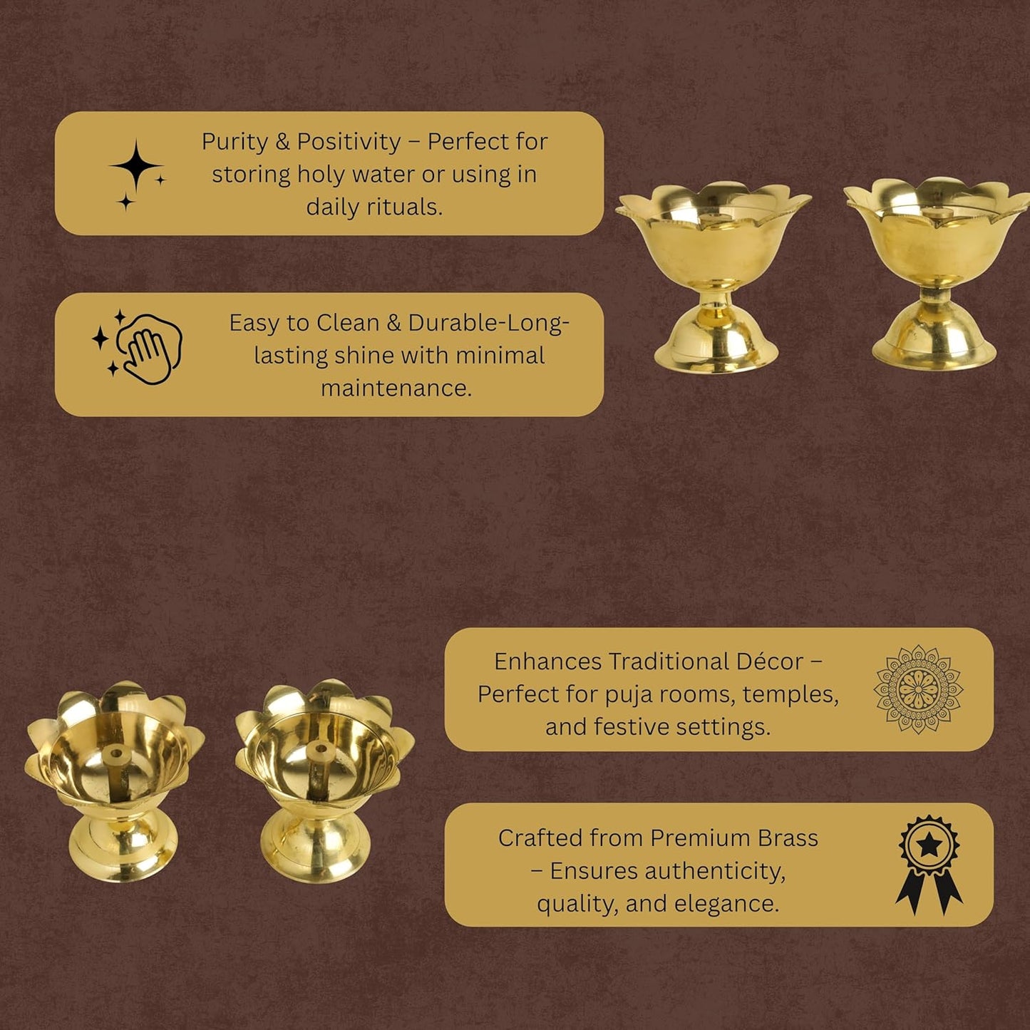 Brass Diya Set of 2 ,6 inches 150 grams  | Traditional Oil Lamps for Pooja Home Decor |  Handcrafted Metal Tabletop Diyas