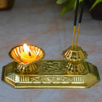 Brass Tiger Diya Agarbatti Holder with Incense Agarbatti Stand | 1.5 Inches | 50g