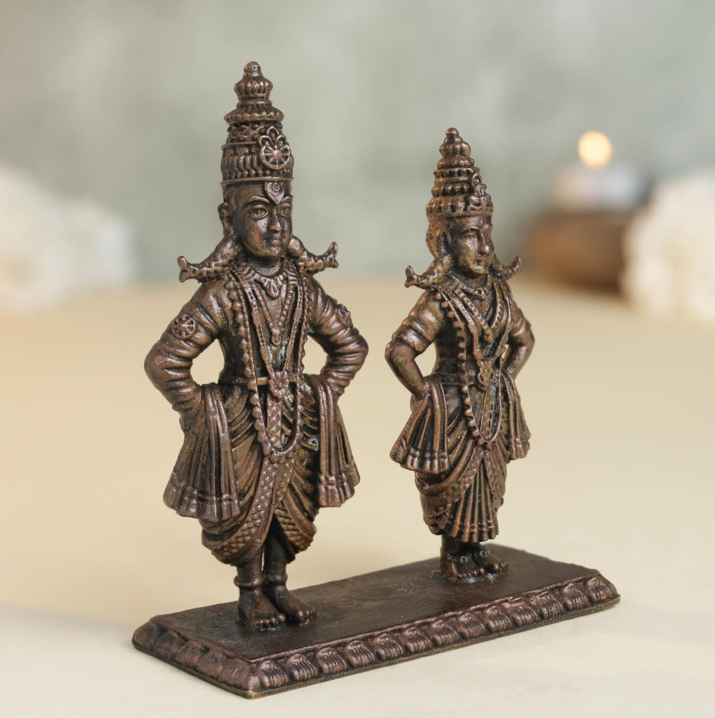 Panduranga Vittala Idol | 200 gm Brass ,8 inches Finish God Statue | Vitthal Rukmini Murti for Home Temple.