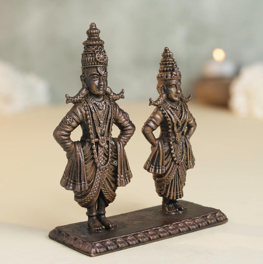 Panduranga Vittala Idol | 200 gm Brass ,8 inches Finish God Statue | Vitthal Rukmini Murti for Home Temple.