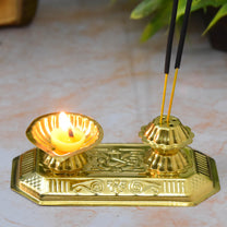 Brass Tiger Diya Agarbatti Holder with Incense Agarbatti Stand | 1.5 Inches | 50g
