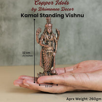 260 gm ,12 inches Kamal Standing Vishnu Idol | Antique Finish Metal God Statue for Home Temple