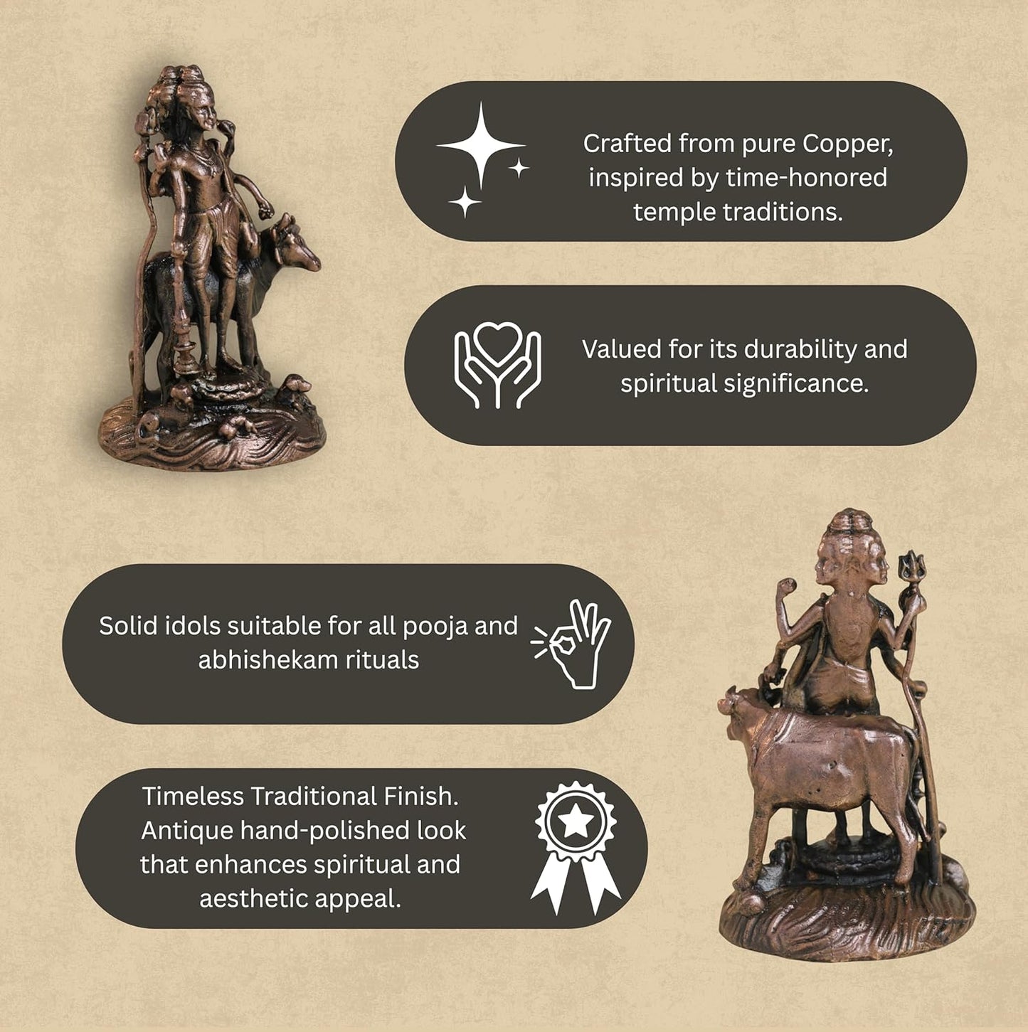 Dattatreya Idol | 160 gm ,8 inches Round Base Murti | Antique Finish Metal God Statue for Home Temple |