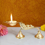 Brass Spl Spoon Aarti | 24 x 10 cm, 360 gm Traditional Handcrafted Pooja Oil Lamp with Double Base Support | Decorative Spiritual Home & Temple Accessory