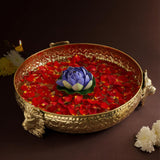 Brass Urli Bowl with Lion Design, 12 inches 1180 grams  | Decorative Floating Flower Bowl for Home Decor | |Handcrafted Metal Urli