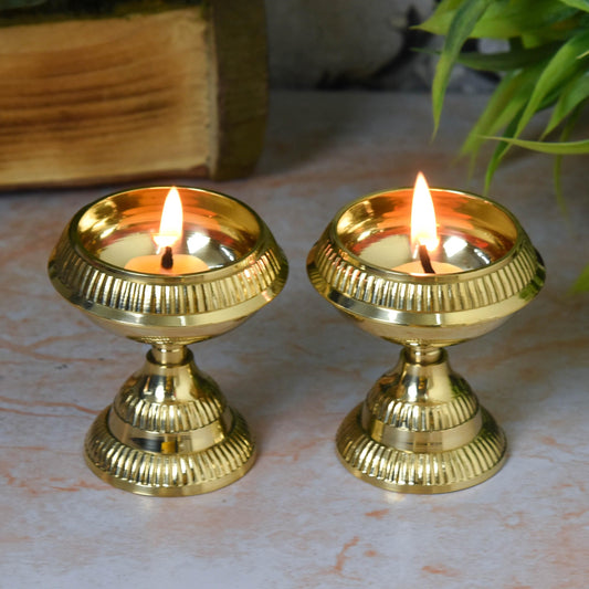 Pure Brass Kuber Akhand Nanda Stand Diya| 2.5 Inches, Pack of 1 Pair