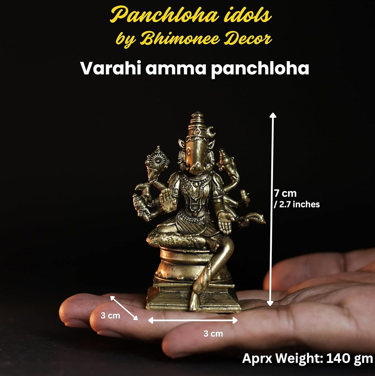 Varahi Amman Panchaloha Idol | Handcrafted Mini Brass Finish | 7 cm | 140G | Hindu Goddess Idol