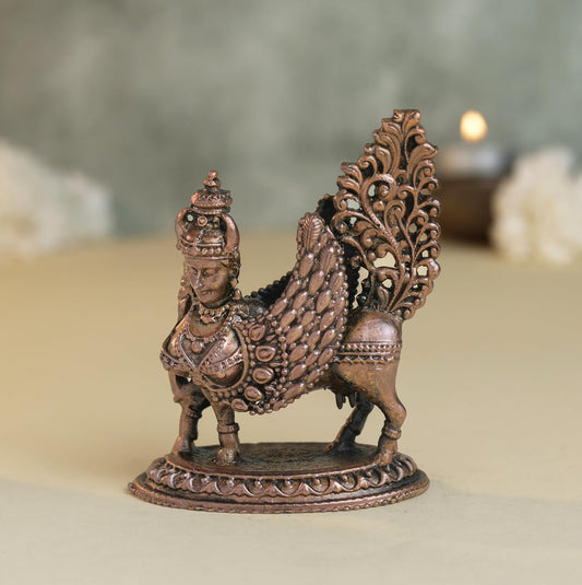 Kamadhenu Idol | 180 gm ,7 inches  Kamadhenu Murti | Antique Finish Metal Cow Statue for Home Temple |