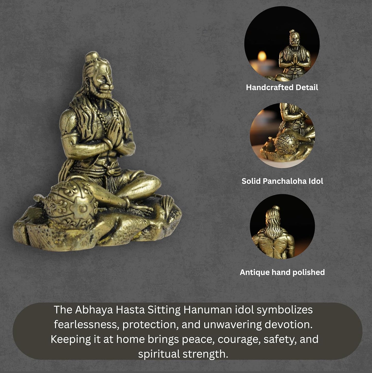 Abhaya Hasta Sitting Hanuman Panchloha Idol | 210 gm | 6 CM Height | Handmade Traditional Lord Hanuman Statue
