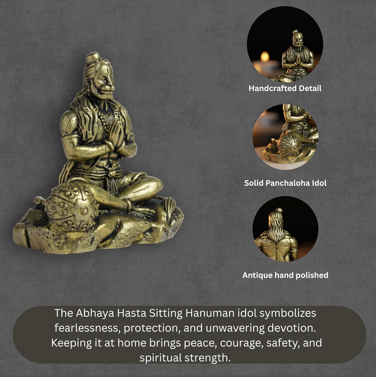 Abhaya Hasta Sitting Hanuman Panchloha Idol | 210 gm | 6 CM Height | Handmade Traditional Lord Hanuman Statue