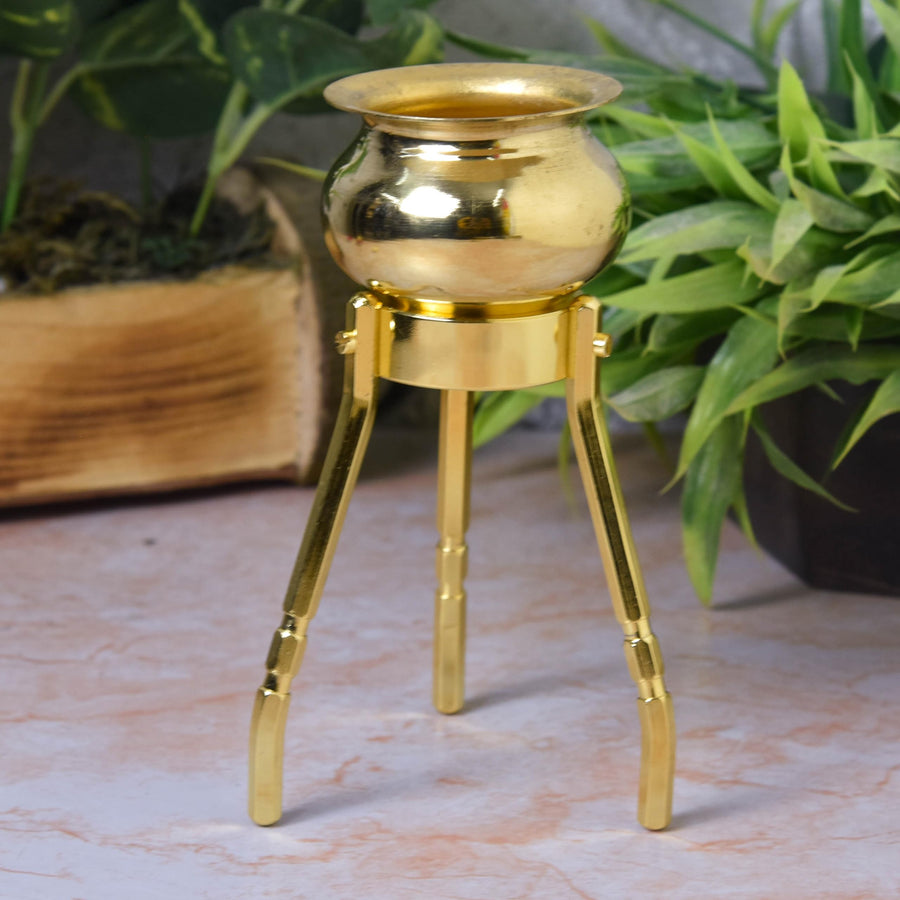 4-Inch Brass Round Abhishek Stand Set with Kalash