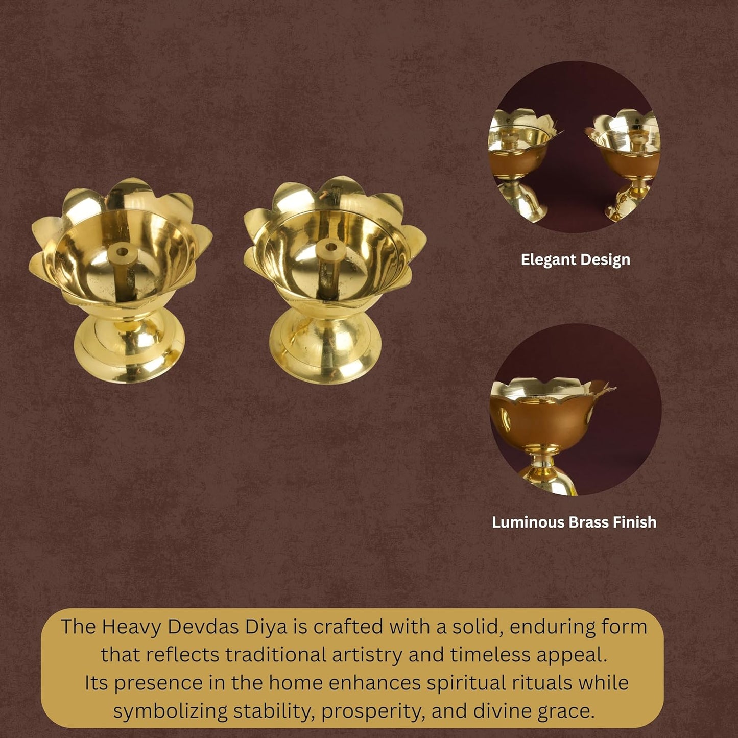 Brass Diya Set of 2 ,6 inches 150 grams  | Traditional Oil Lamps for Pooja Home Decor |  Handcrafted Metal Tabletop Diyas