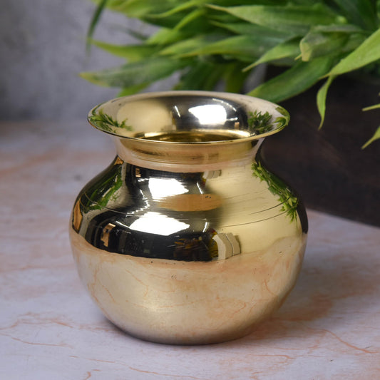 Brass Lota Chambu Kalash, 3-Inch, 160 gm Handcrafted Pooja Vessel