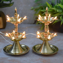 Brass Electric LED Diya with 2-Step Traditional Deepak Design | 6 Inches, 480 gm