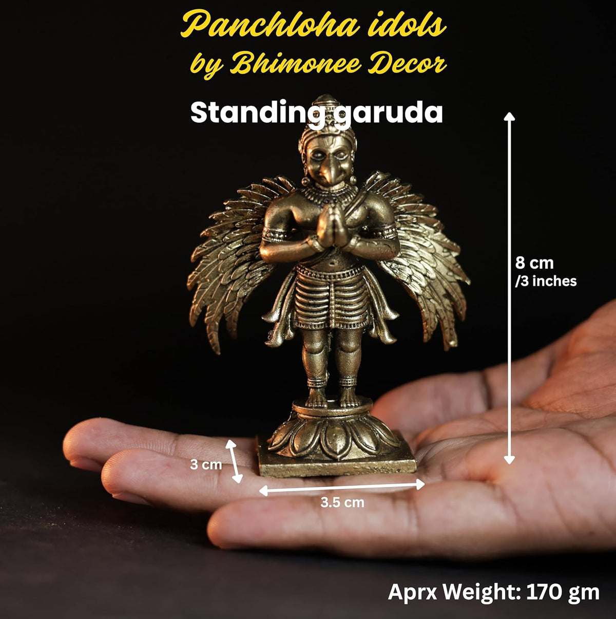 Standing Garuda Panchloha Idol | Size 8 × 3.5 × 3 cm | Approx 170 gm | Handcrafted Traditional Hindu Religious Statue