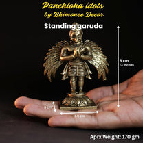 Standing Garuda Panchloha Idol | Size 8 × 3.5 × 3 cm | Approx 170 gm | Handcrafted Traditional Hindu Religious Statue