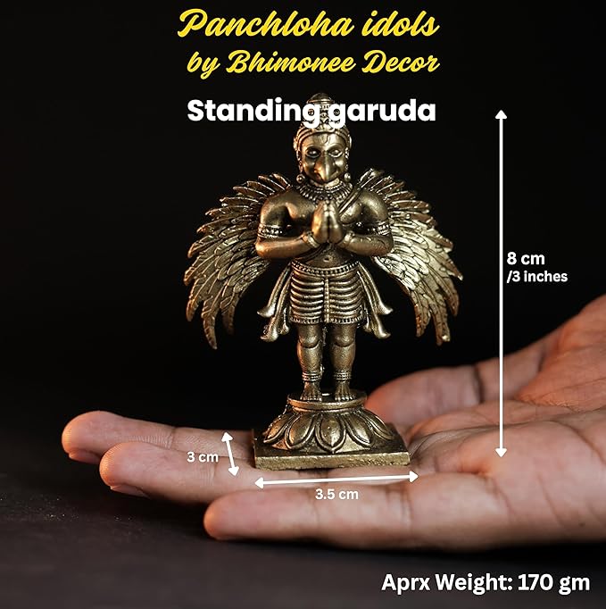 Standing Garuda Panchloha Idol | Size 8 × 3.5 × 3 cm | Approx 170 gm | Handcrafted Traditional Hindu Religious Statue
