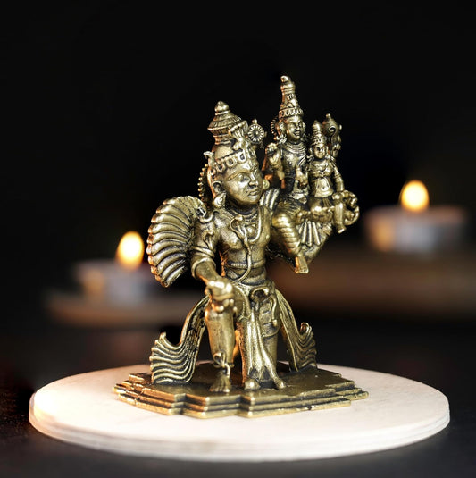 180 gm Lakshmi Narayan on Garuda panchloha | Size 8 × 6 × 5 cm | Handcrafted Traditional Hindu God Statue