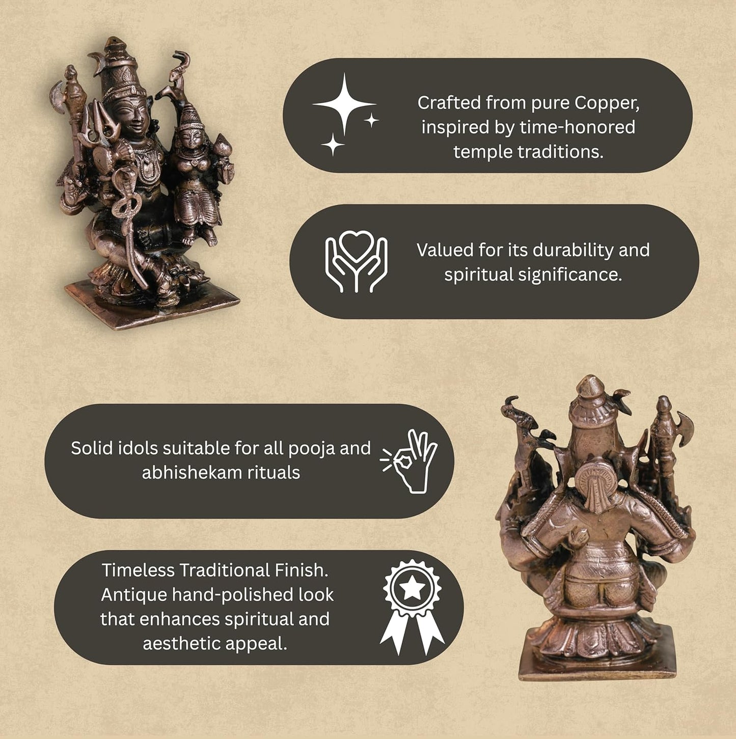 Shiva Parvati Idol | 300 gm ,8 inches Brass Finish Shiv Parivar Murti |  Vastu Decor & Spiritual Gift