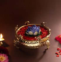 Elephant Carving Urali Bowl 8" | 800 gm Decorative Brass Bowl & Platter | Home Decor, Pooja & Gifting | Brass | Gold