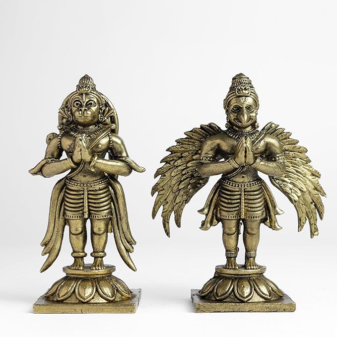 Garuda Hanuman Set Panchloha Idol | 3 inches Height | 320 Gram Handmade Traditional Hindu Religious Statue