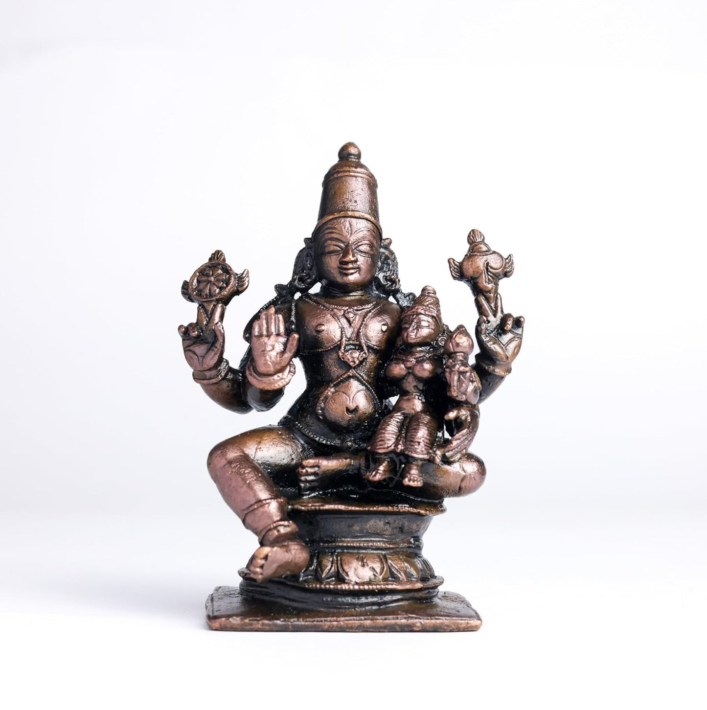 NM Lakshmi Narayana | 8 cm | 320gm Handmade Copper Idol | Antique Patina Finish | Lakshmi Vishnu Murti Statue | Pooja Mandir Home Decor