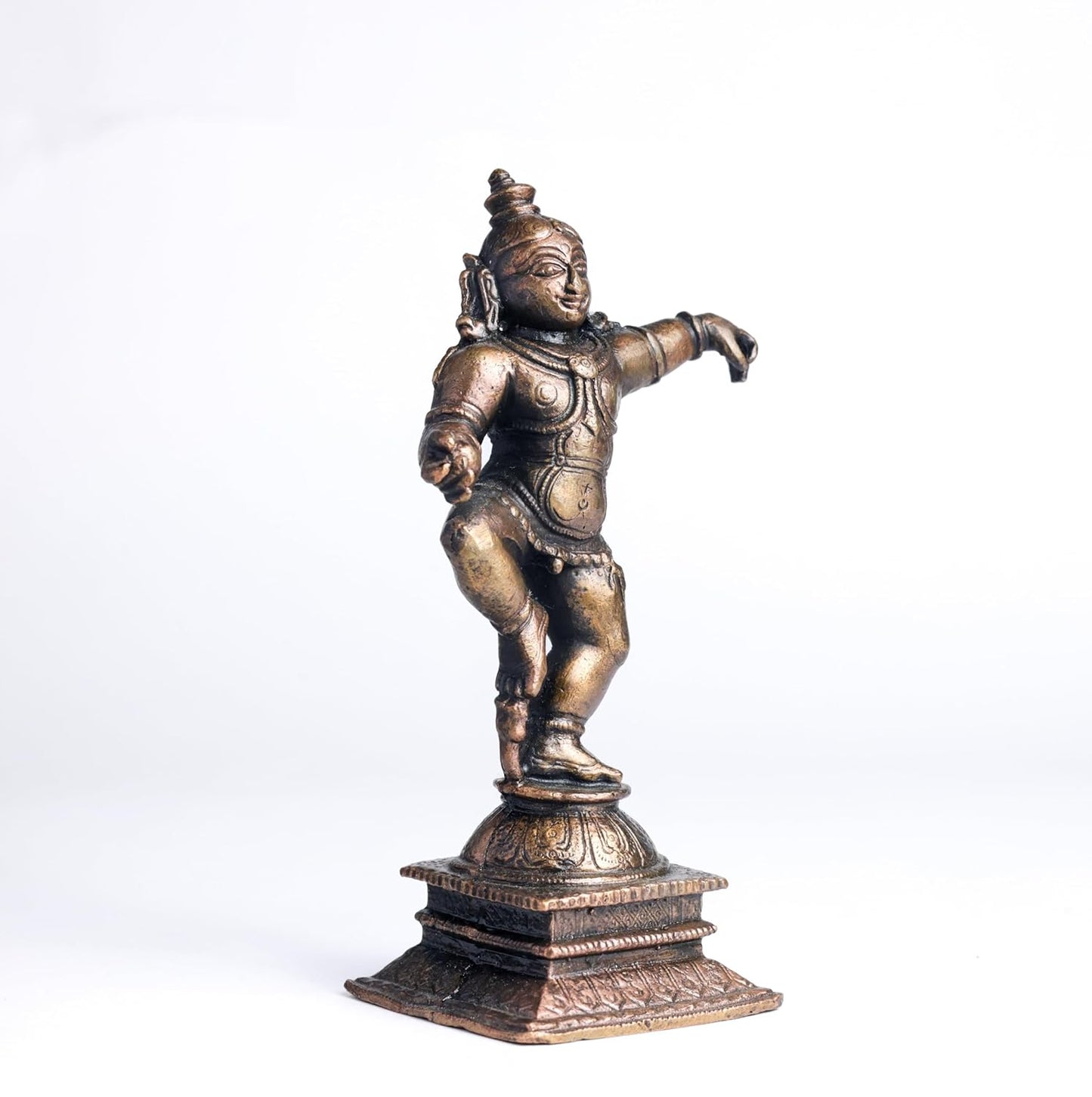 Dancing Krishna | 12 cm | 290gm Handmade Copper Idol | Antique Patina Finish | Lord Krishna Murti Statue | Pooja Mandir Home Decor Showpiece