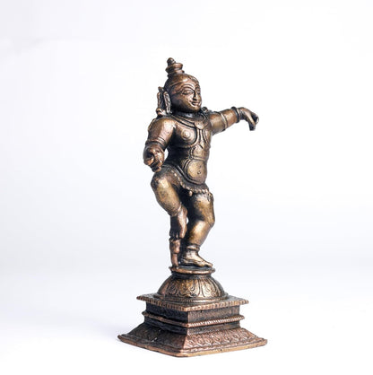 Dancing Krishna | 12 cm | 290gm Handmade Copper Idol | Antique Patina Finish | Lord Krishna Murti Statue | Pooja Mandir Home Decor Showpiece