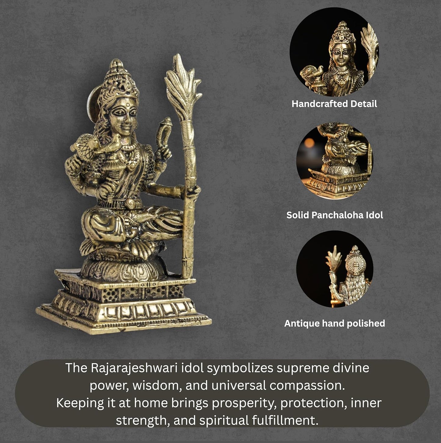 240 gm Rajarajeshwari Panchloha Idol | 3 Inches Height | Handmade Traditional Goddess Rajarajeshwari Religious Statue