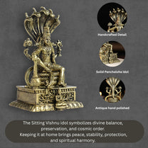 210 gm Sitting Vishnu Panchloha Idol | 8 CM Height | Handmade Traditional Lord Vishnu Religious Statue