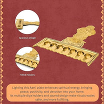 7 Flat Aarti Brass Pooja Lamp |20x17 cm, 430 gm Traditional Handcrafted Aarti Deepam for Mandir & Festivals | Decorative Spiritual Home & Temple Accessory