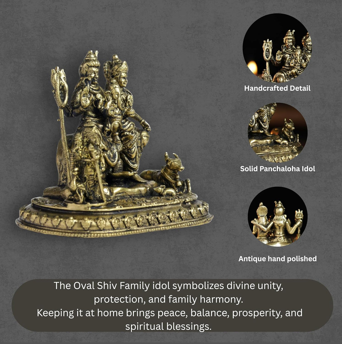 Oval Shiv Family Panchloha Idol | 2.6 Inches Height | 330 Gram Handmade Traditional Hindu Religious Statue