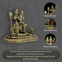 Oval Shiv Family Panchloha Idol | 2.6 Inches Height | 330 Gram Handmade Traditional Hindu Religious Statue