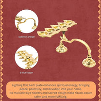 Big 5 Wicks JJ Aarthi Brass Oil Lamp | 18x10 cm, 330 gm Traditional Handcrafted Pooja Deepam for Mandir & Festivals | Decorative Spiritual Home & Temple Accessor