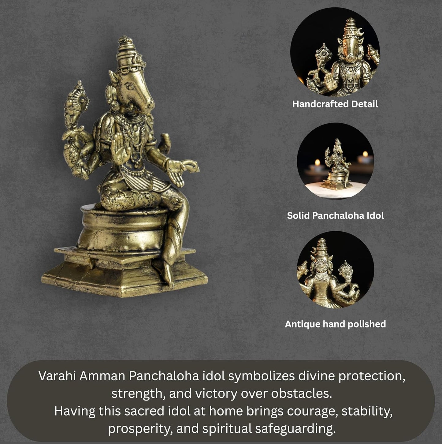 Varahi Amman Panchaloha Idol | Handcrafted Mini Brass Finish | 7 cm | 140G | Hindu Goddess Idol