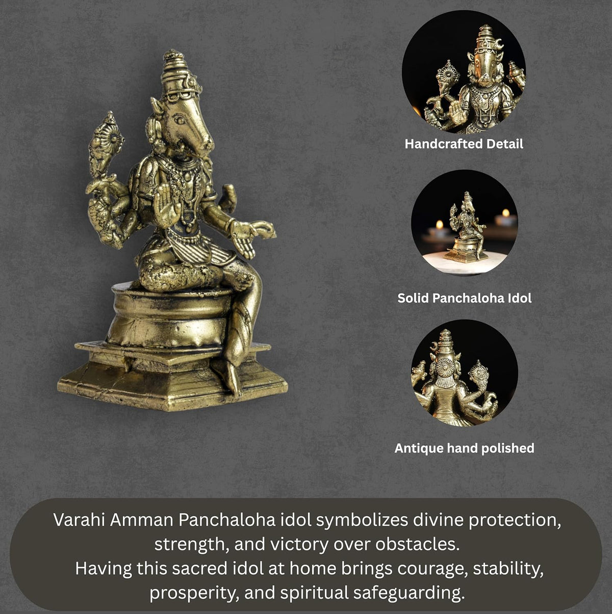 Varahi Amman Panchaloha Idol | Handcrafted Mini Brass Finish | 7 cm | 140G | Hindu Goddess Idol