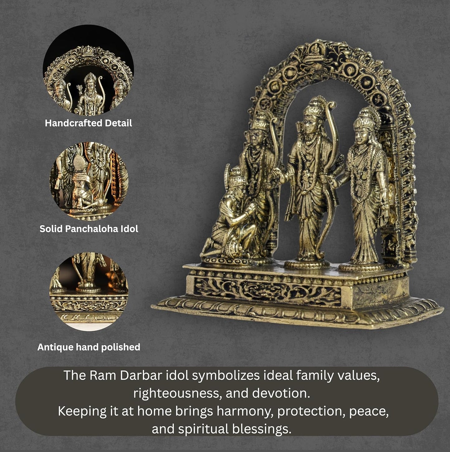 Ram Darbar Panchloha Idol | 3 Inches Height | 300 Gram Handmade Shri Ram Sita Lakshman Hanuman Religious Statue