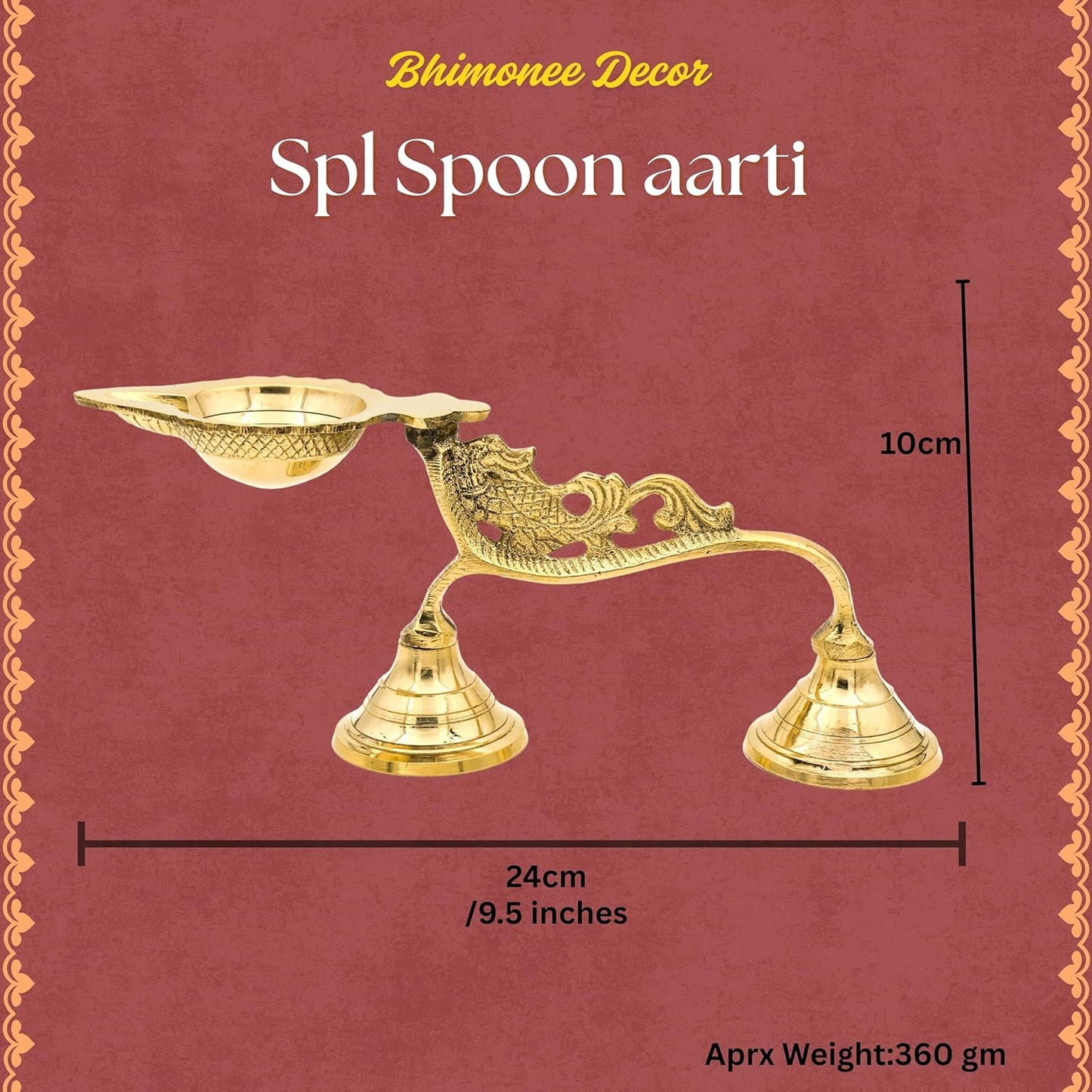 Brass Spl Spoon Aarti | 24 x 10 cm, 360 gm Traditional Handcrafted Pooja Oil Lamp with Double Base Support | Decorative Spiritual Home & Temple Accessory