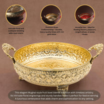 Mughal Carving Fruit Bowl Handle 8"inch | 520 gm Decorative Serving Tray & Platter