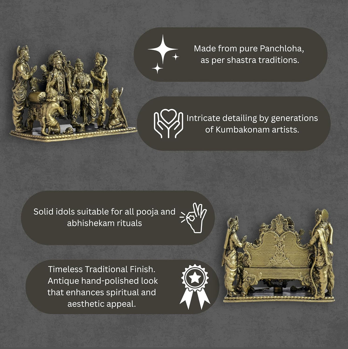 Patha Abhishek Rama Panchloha Idol | 2.6 Inches Height | 420 Gram Handmade Traditional Hindu Religious Statue