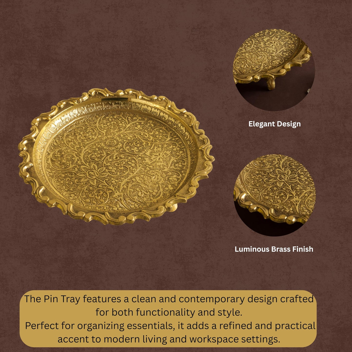 Brass Decorative Plate  | Floral Engraved Serving Plate for Diwali Pooja Gift Center Table | Handcrafted Metal
