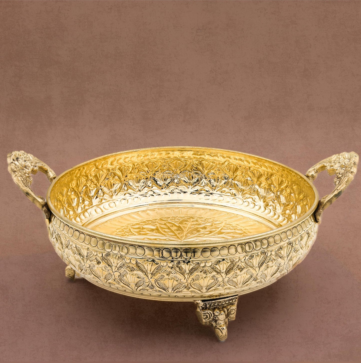 Mughal Carving Fruit Bowl Handle 8"inch | 520 gm Decorative Serving Tray & Platter
